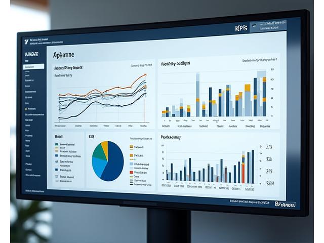Dashboard de performance com gráficos de linha e barras, mostrando KPIs como eficiência por embarcação e produtividade ao longo do tempo.