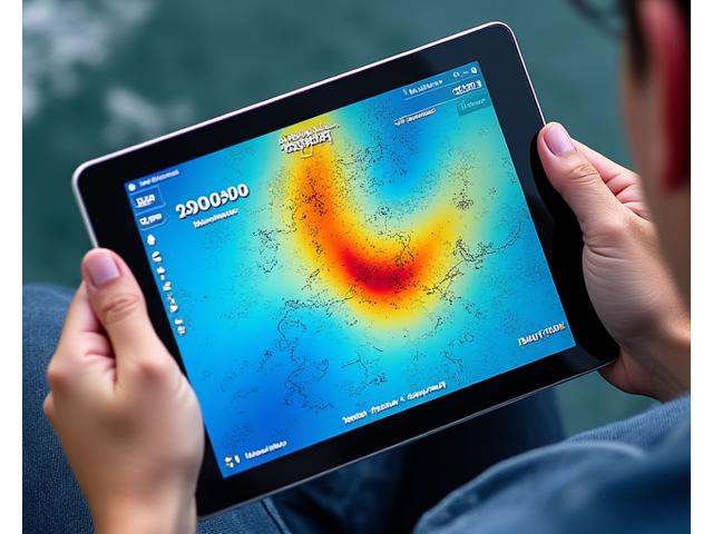 Mapa preditivo mostrando zonas de pesca ideais com diferentes intensidades de cores para probabilidades de captura.