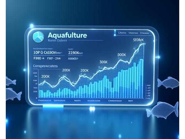 Dashboard financeiro com gráficos de crescimento e rentabilidade projetada para um projeto de aquacultura.