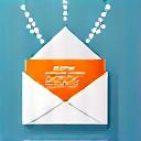 Representação de um email sendo enviado, com ícones de comunicação digital e um fundo azul marinho sutil para evocar o mar.