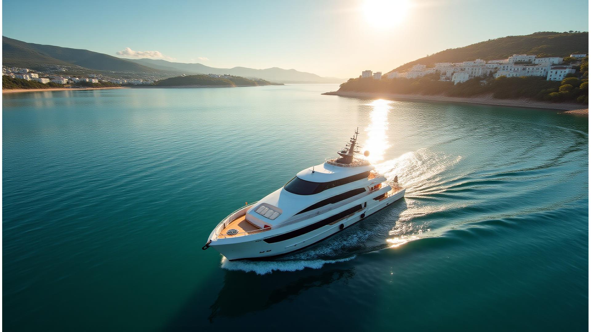Vista aérea de um veleiro navegando em águas azuis cristalinas ao largo da costa do Algarve, simbolizando a ligação entre a tecnologia e o mar.