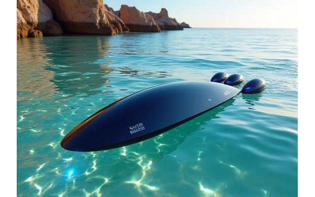 Drone aquático autónomo a mapear o leito marinho perto da costa algarvia.