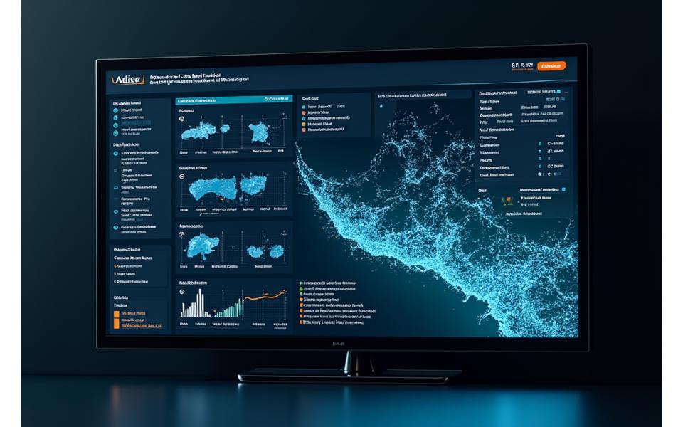 Dashboard interativo exibindo dados de rastreamento de biodiversidade marinha, com gráficos e mapas de calor de espécies no Algarve.