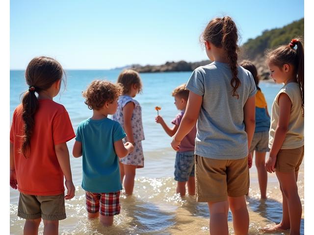Crianças participando num programa de educação ambiental marinha
