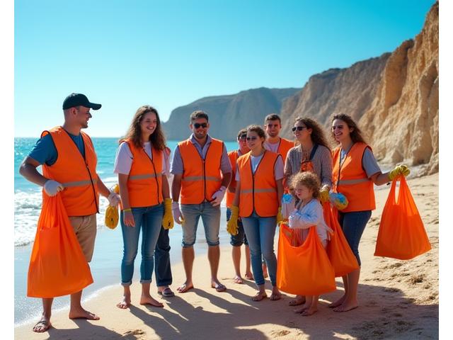 Voluntários realizando limpeza e monitorização de praias
