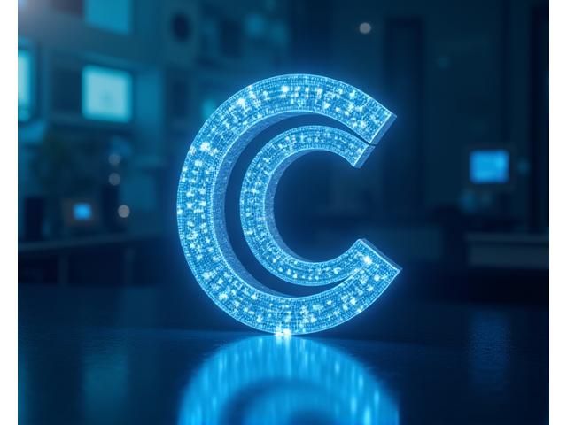 Símbolo de direitos autorais estilizado com elementos de tecnologia e água, representando a proteção da inovação marítima